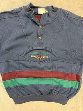 Vintage Denim Express Winter Field Sports 1/4 Button Henley Sweatshirt LargeBlue